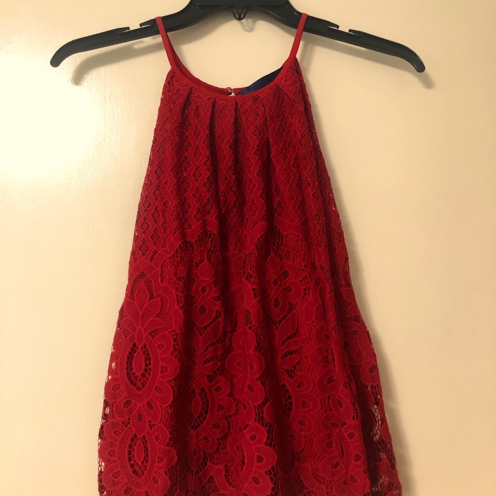 Red lace halter top
